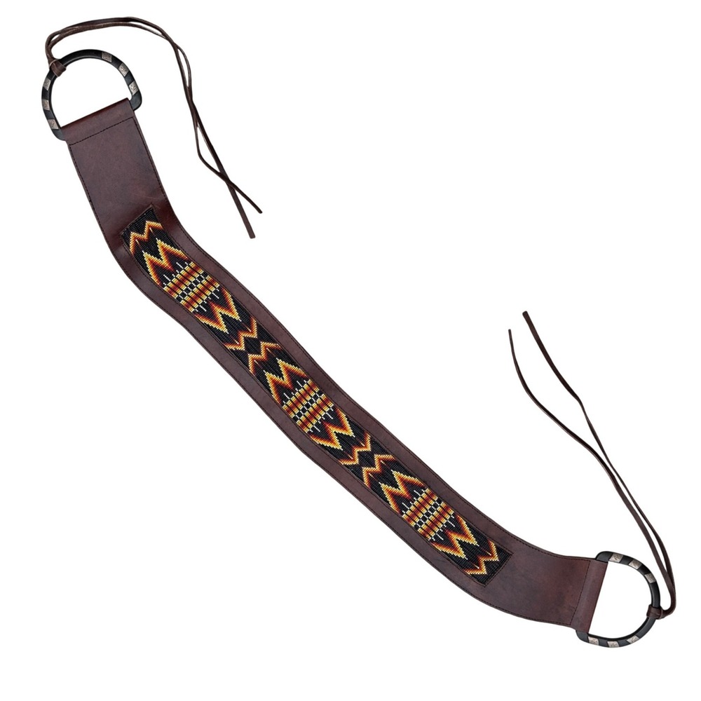 Kobler Brown Leather Beaded Cinch Belt Large Southwestern Western Boho Wide